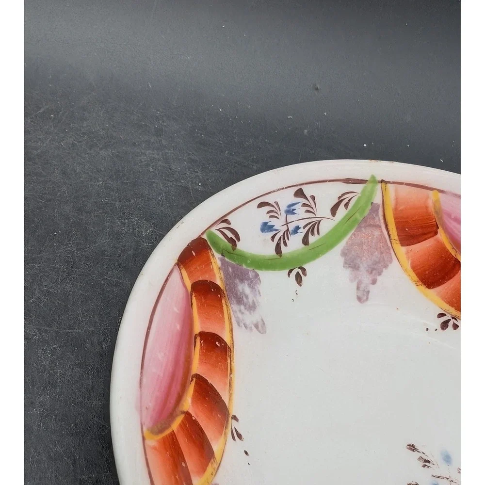 Antique Hand Painted Folk Art Ceramic Bowl Floral Earthenware 19th Century 6